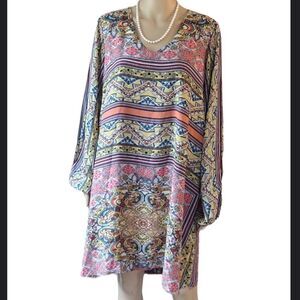 Women's Est. 1946 Multicolor Orange Slit Sleeve Paisley Dress or Tunic